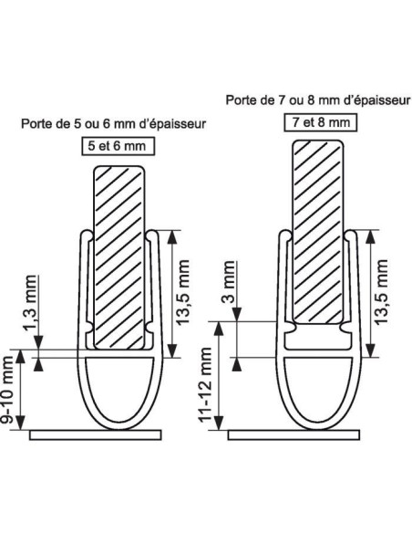 Joint bas de porte de douche tubulaire longueur 1 m GEB 512370