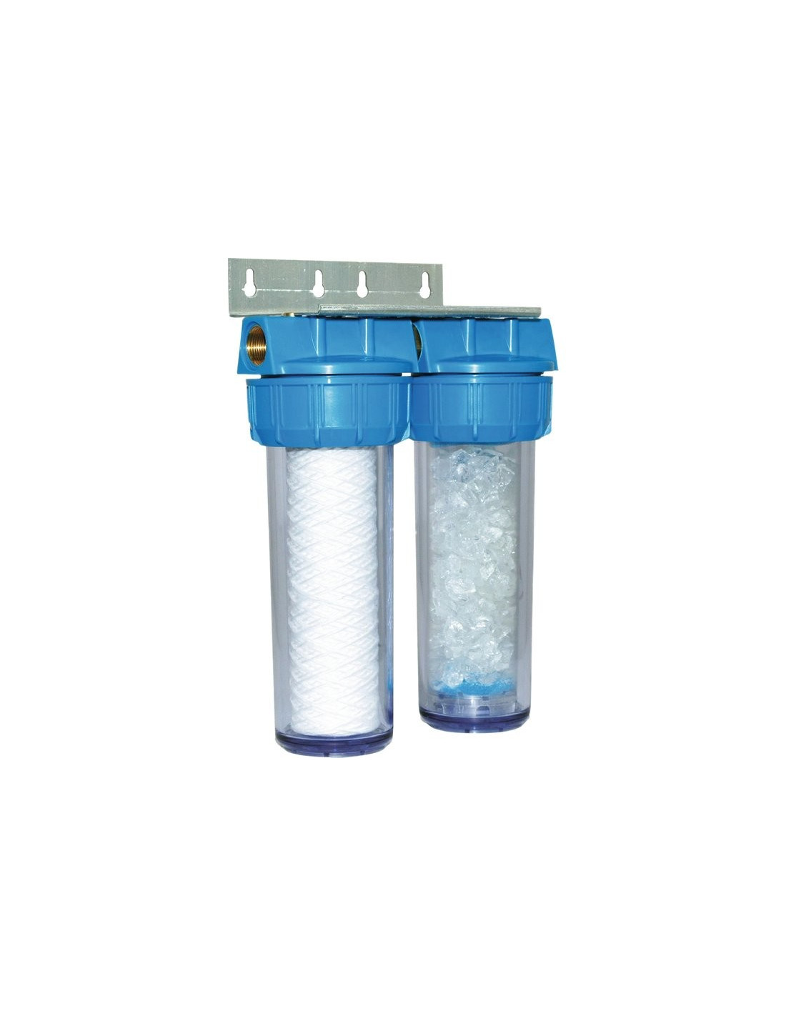 Filtre double avec cartouches de filtration anticalcaire anticorrosion 24  mois