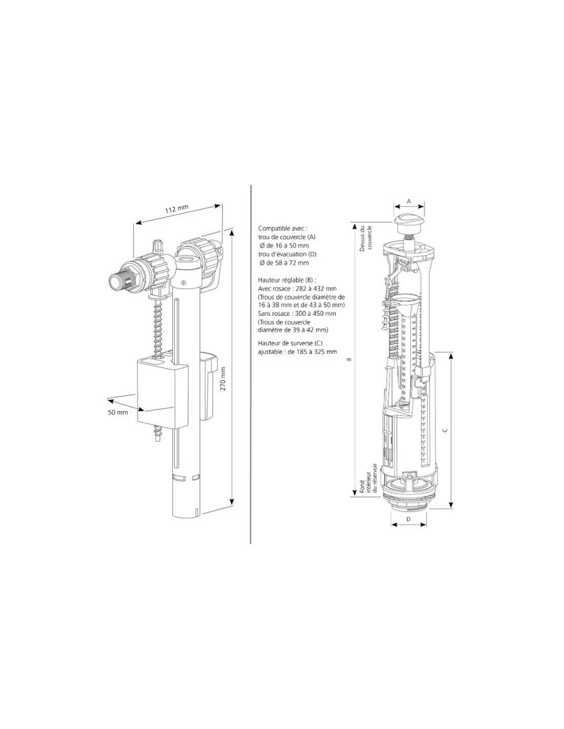 Kit mécanisme OPTIMA S double chasse + robinet flotteur 95L