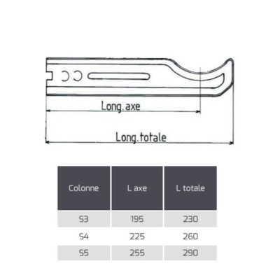 Support à sceller pour radiateur en fonte type traditionnel - Longueur axe  255 mm - Longueur totale 290 mm - Ram