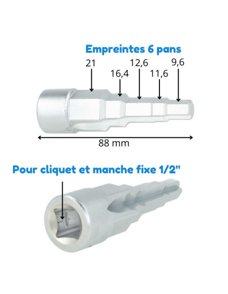 OTOTEC Clé étagée carrée 1/2 - Clé de radiateur - Outil à main polyvalent  pour la plupart des valves de radiateur domestiques - 10-21 mm