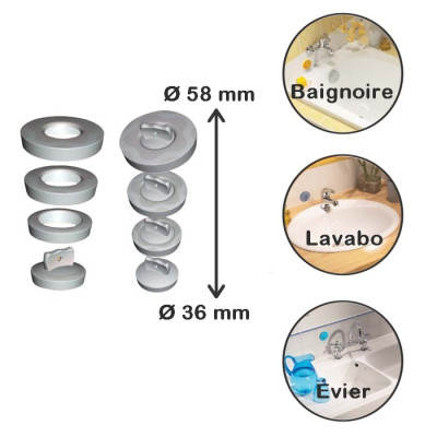 Bouchon universel gris pour évier, lavabo, bidet ou baignoire, Ø 36 mm à 58  mm