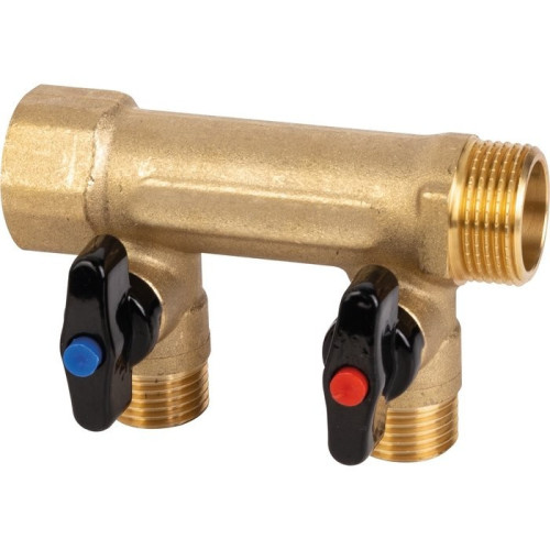 Collecteur laiton M - F 3/4" - 2 sorties 1/2" avec mini vannes intégrées - GRK