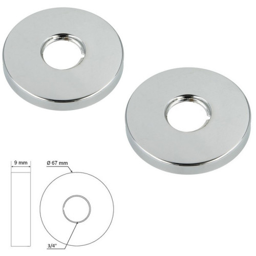 Rosace chromée DESIGN vissante 3/4" - Ø 67 mm - Hauteur 9 mm (la paire) - Sélection PLOMBERIE ONLINE